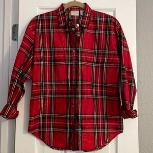 Christmas/Holiday Sparkly Red Tartan Button Down Blouse